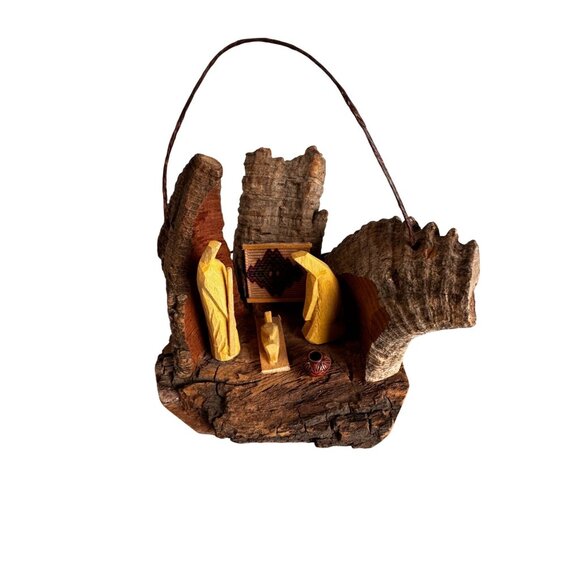 Rustic Bark Wood Mini Nativity Hand Carved Mexico Folk Art 3 Figures Ophelia 3 1 - Picture 4 of 9